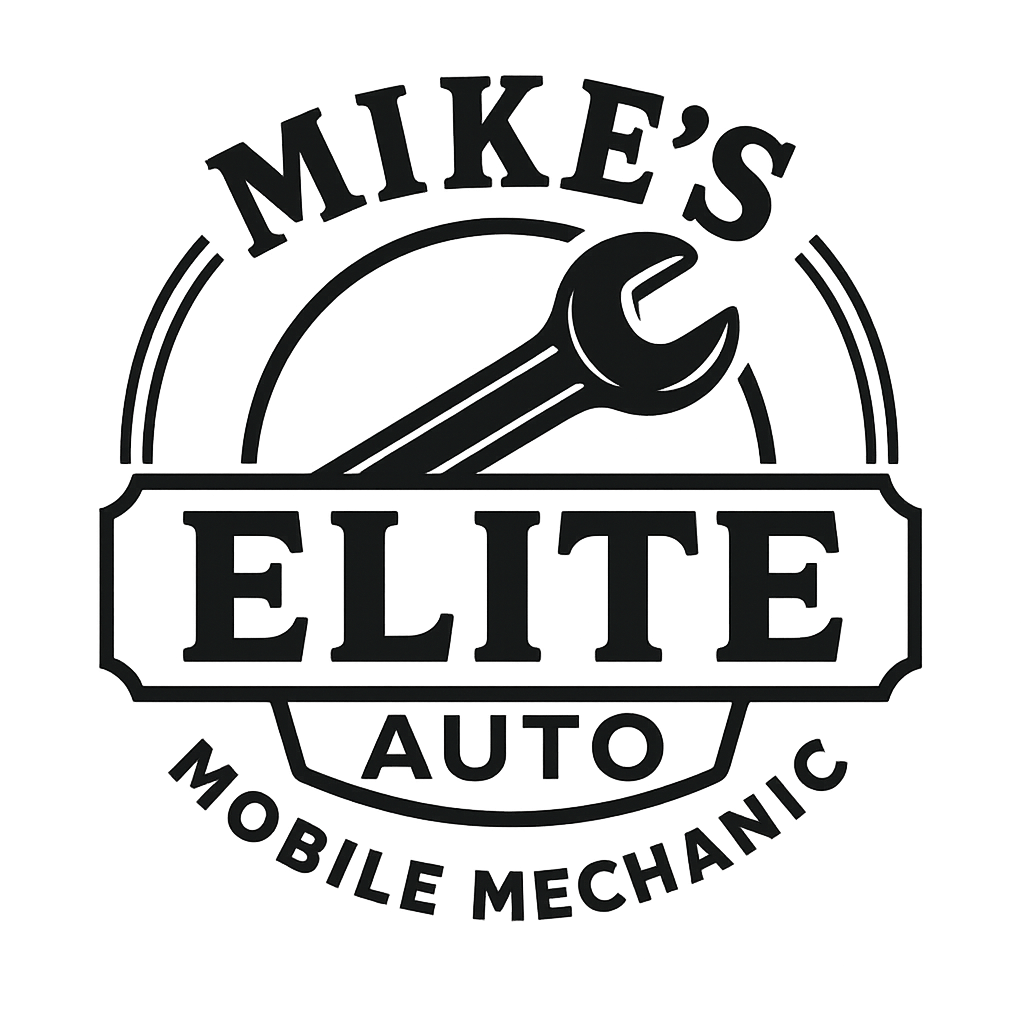 Logo for Mike's Elite Auto, a mobile mechanic service, with a wrench illustration.