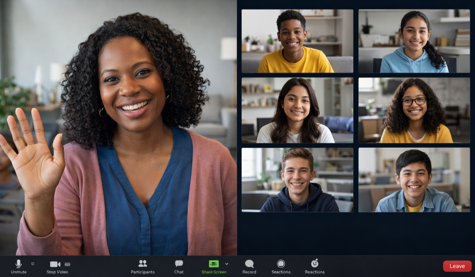high school technology program students and teachers on zoom