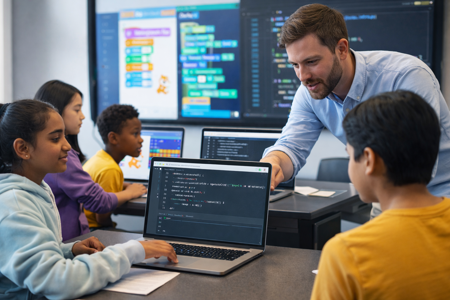 Youth looking at computer screens