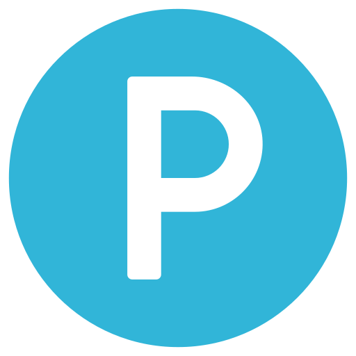 Blue parking sign with a black letter 'P' in the center.