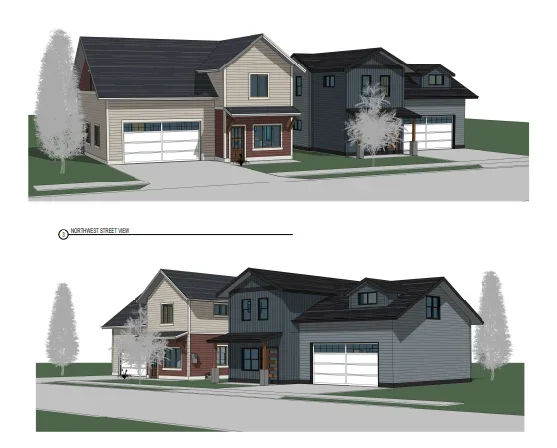 Digital mockups of two homes HHGV is building in the West Post Development in Belgrade.