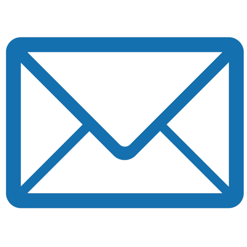 Blue outline icon of an envelope representing email or messaging.