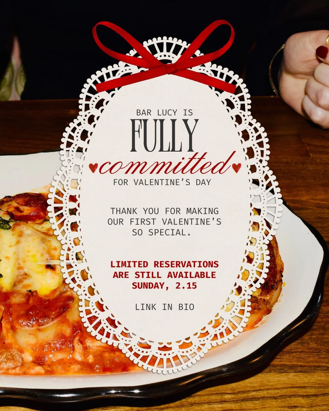 We are fully committed for Valentine&rsquo;s Day❤️ sending love &amp; light to our neighborhood for making our first Valentine&rsquo;s with you so special. limited reservations are still available on Sunday 2.15 via the link in our bio 🌹