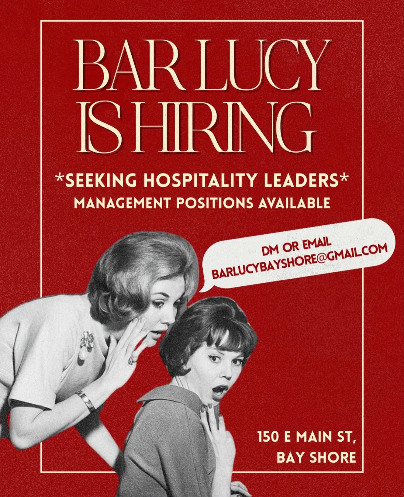We&rsquo;re in search of experienced &amp; passionate hospitality leaders at Bar Lucy ❤️ DM us or email barlucybayshore@gmail.com