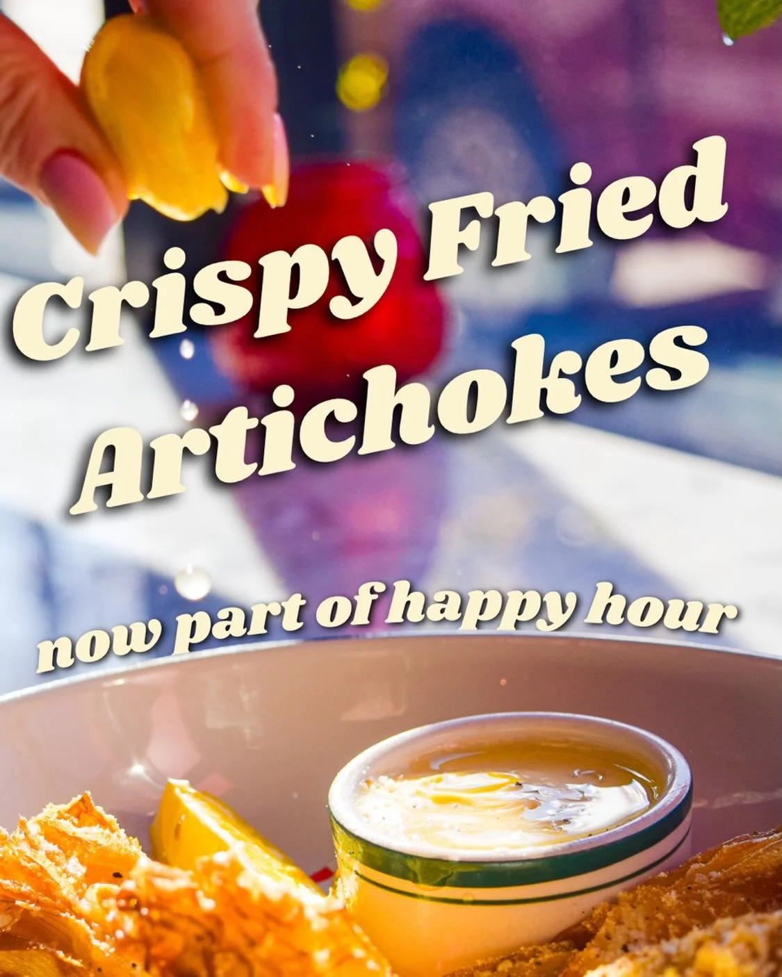 Welcoming our Crispy Fried Artichokes to our happy hour menu- that means $10 dishes from 3-6 every week day 💌