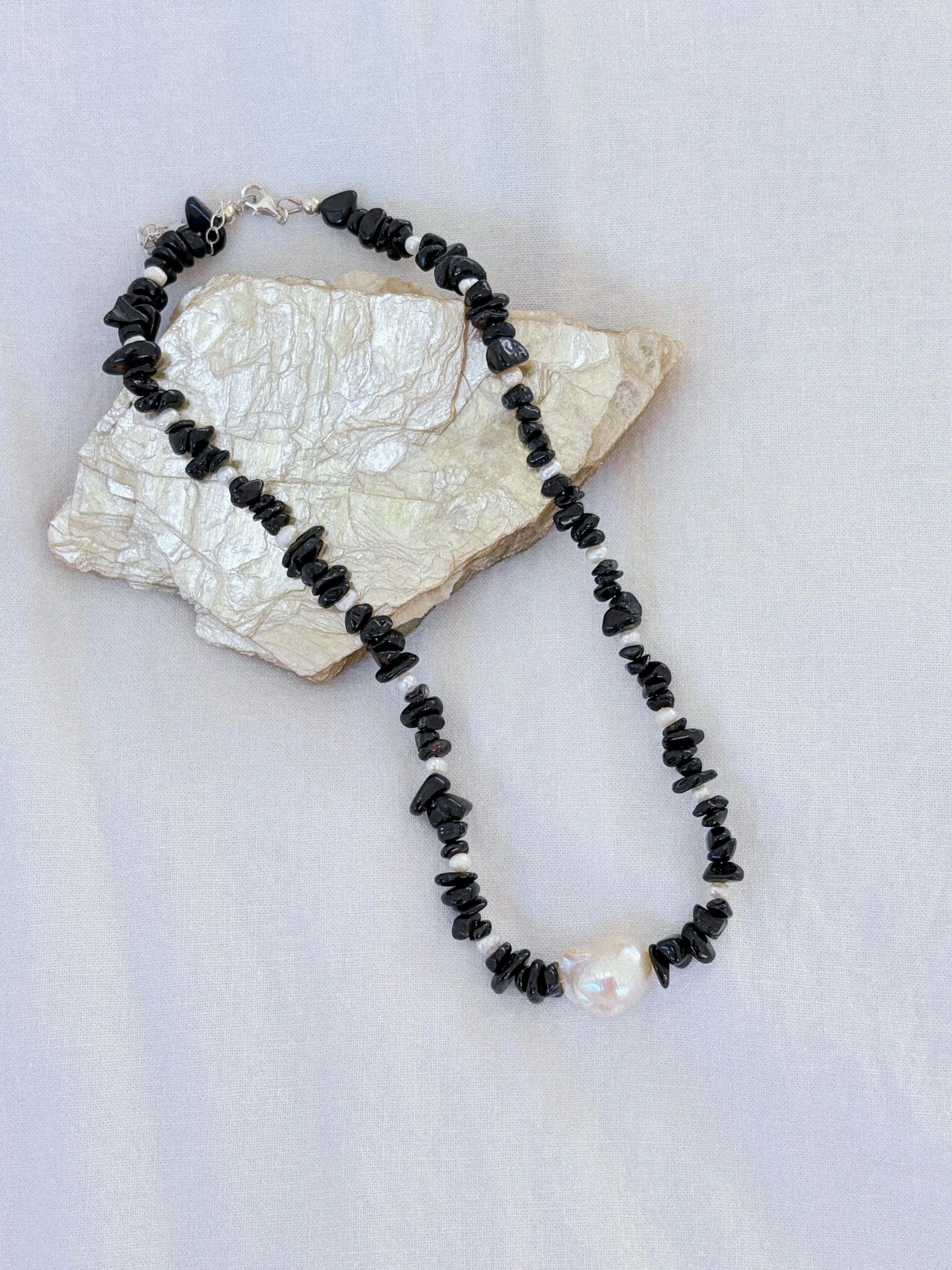 Black Tourmaline & Baroque Pearl