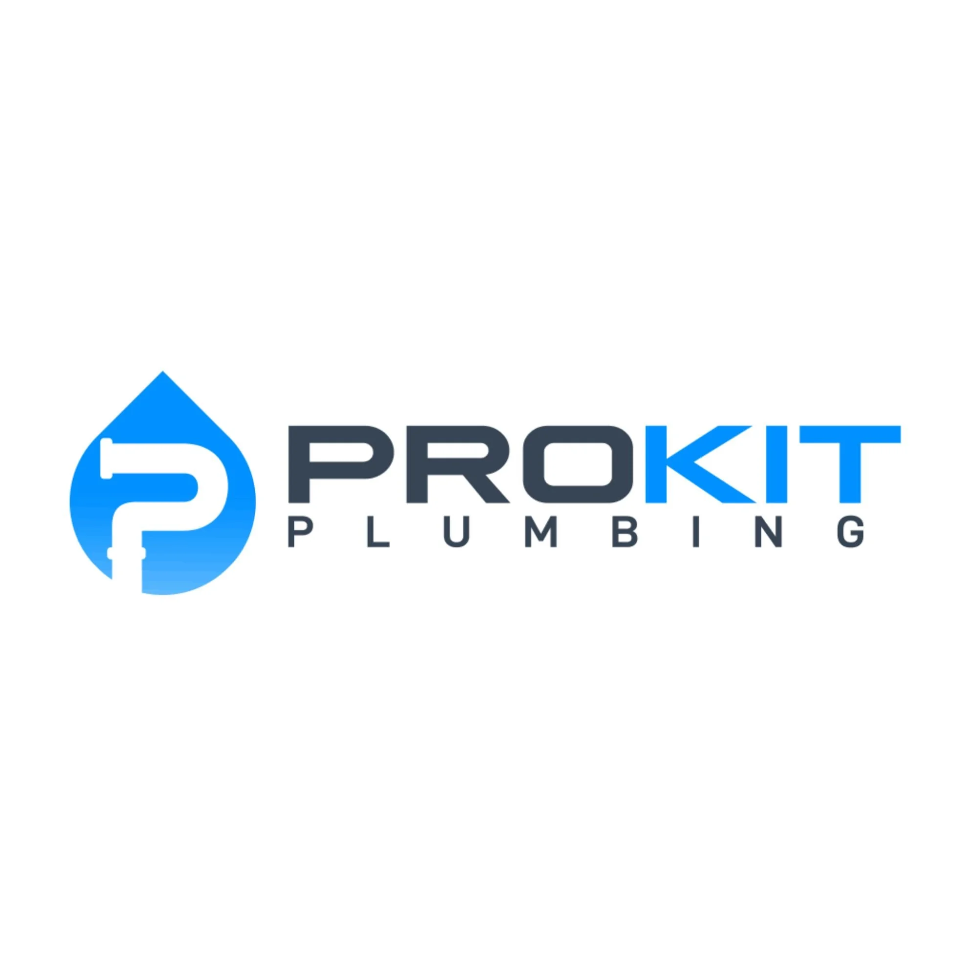 Logo of Prokit Plumbing with a blue water drop and blue and black text.