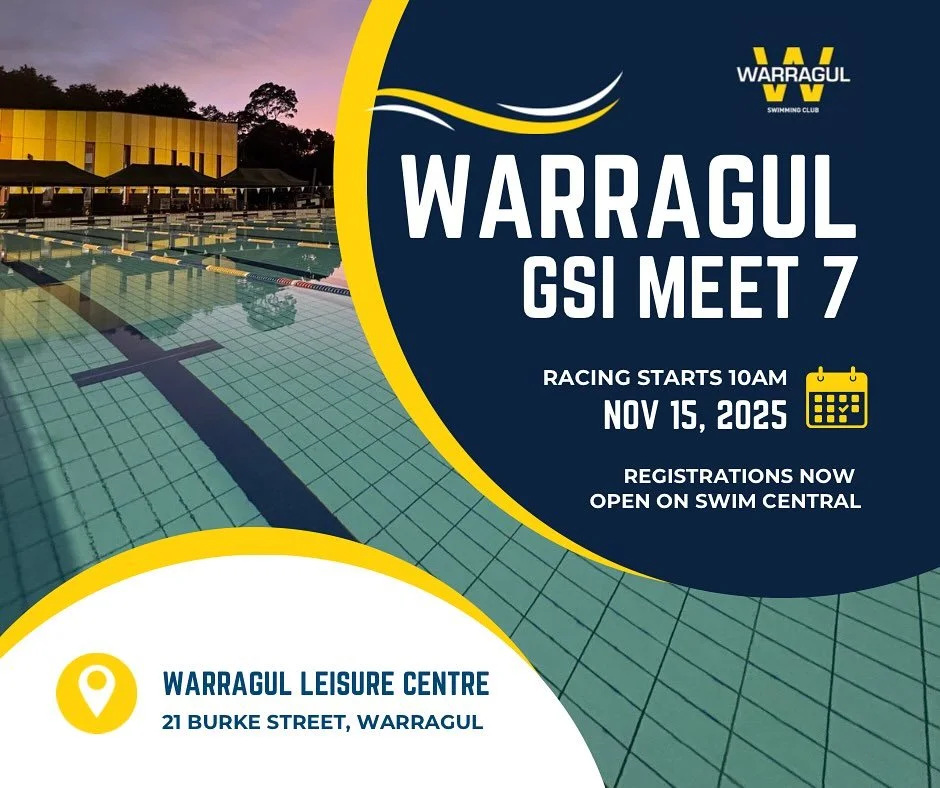 ⭐️Get excited Gippsland swimmers!⭐️

Entries are open for GSI meet 7, hosted by Warragul Swimming Club. The meet is on Saturday 15th November, with racing starting at 10am.

We&rsquo;ll have the barbecue up and going, and plenty of good tunes, good v