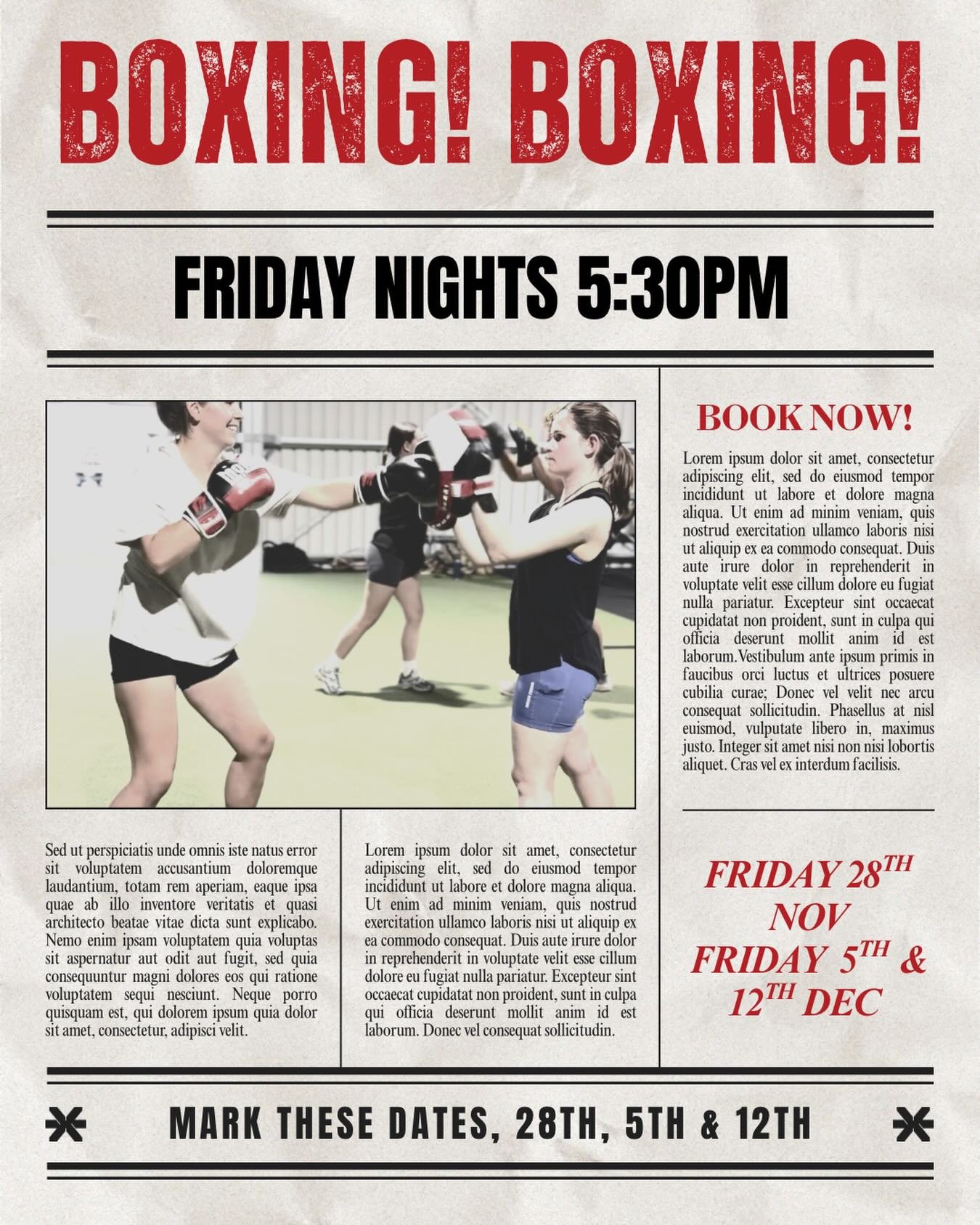Save the dates, legends!
Boxing with Coach Jarrett is locked in for the next 3 Fridays - 28 Nov, 5 &amp; 12 Dec.
Learn to box with proper technique, precision and fun&hellip; and get a solid sweat up while you&rsquo;re at it!
Limited spaces. Book now