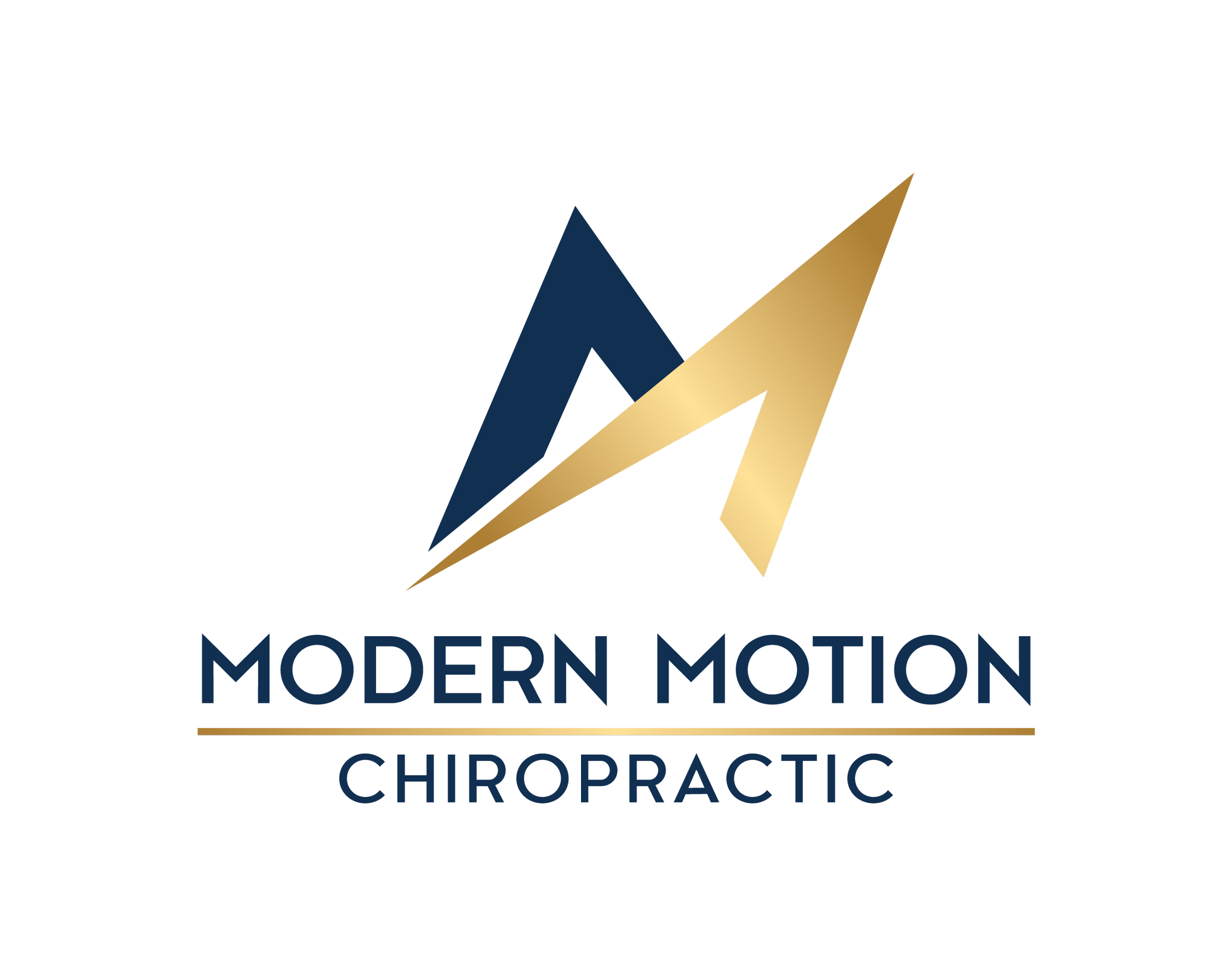 Logo for Modern Motion Chiropractic with stylized overlapping blue and gold geometric shapes and the text 'Modern Motion Chiropractic'.