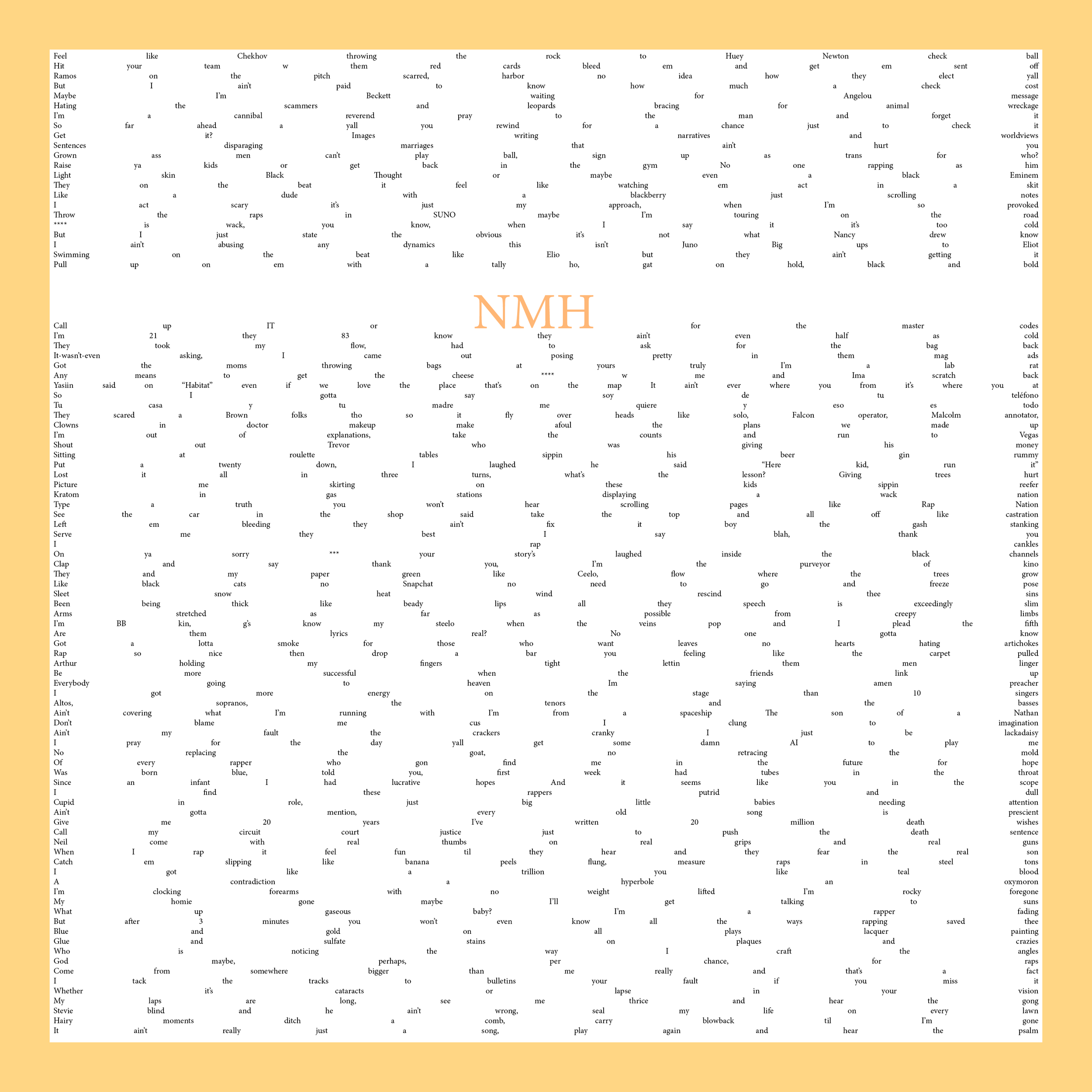 One thousand words spread out across a square canvas.