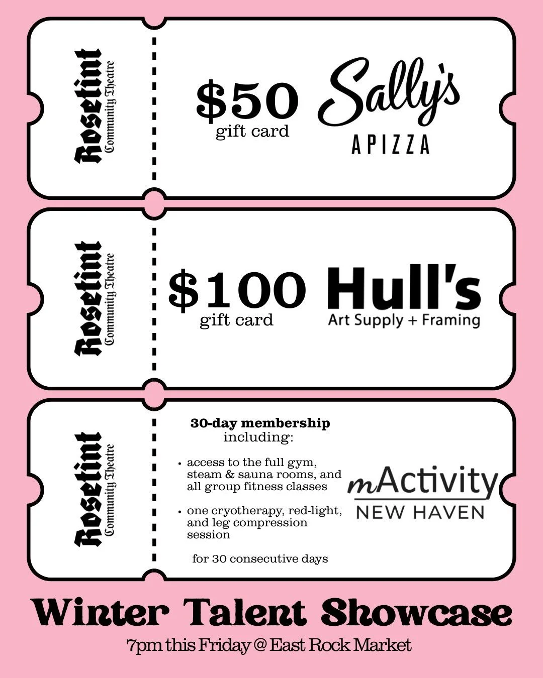 Take a look at just a few of the incredible raffle prizes you could win on Friday, all generously donated by our favorite local businesses💗✨

Doors open at 7pm! Come early for raffle tickets, live music, magic tricks, merch, and photos. Seats are fi