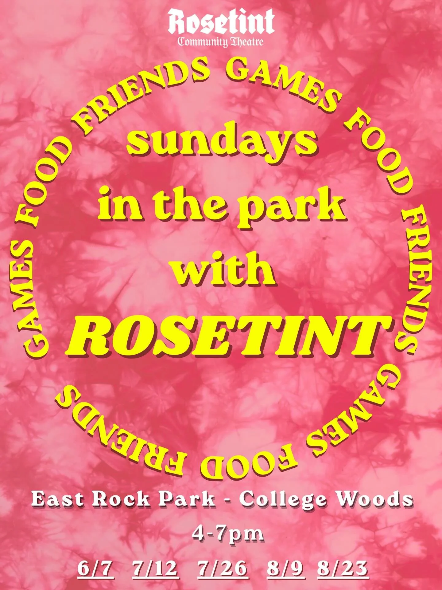 Looking for an easy way to meet new people this summer?

Come hang out with us in East Rock Park! These gatherings are open to absolutely everyone, whether you&rsquo;re involved with Rosetint, curious about getting involved, or just looking for a fun