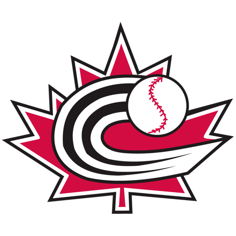 Canadian baseball team logo featuring a maple leaf, a baseball, and a stylized baseball glove.