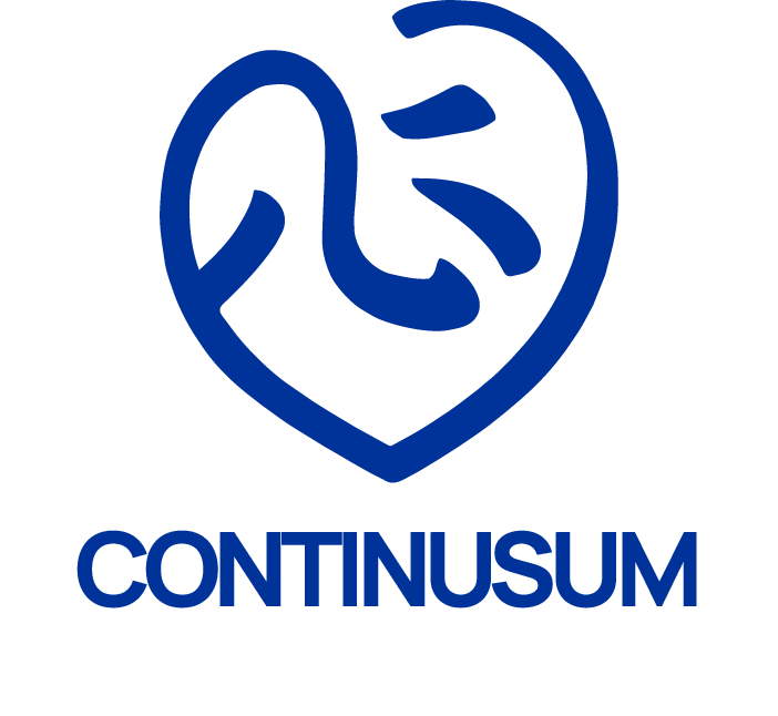 A blue outline of a heart-shaped design with an abstract face inside, and the word "CONTINUSUM" below in blue text.