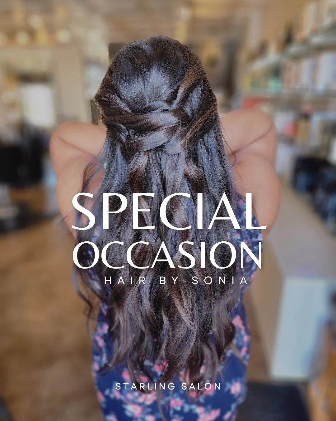 There&rsquo;s something about a half up style that feels just right for a special night out.

Sonia created this soft twist to keep the hair away from her face while letting the length and shine do their thing. The detail in the back gives it structu