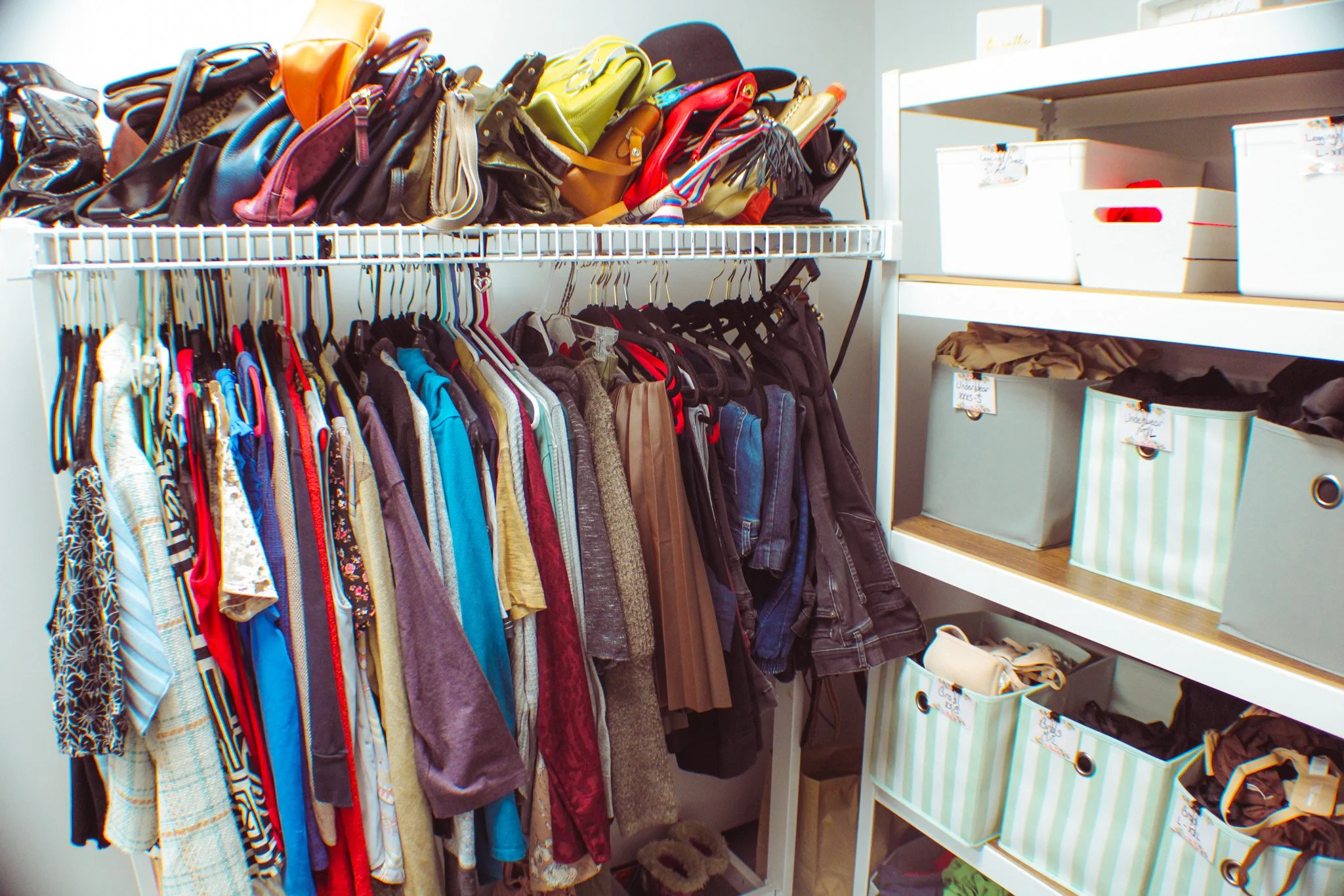 A closet at PorchLight packed with donated items for victims.