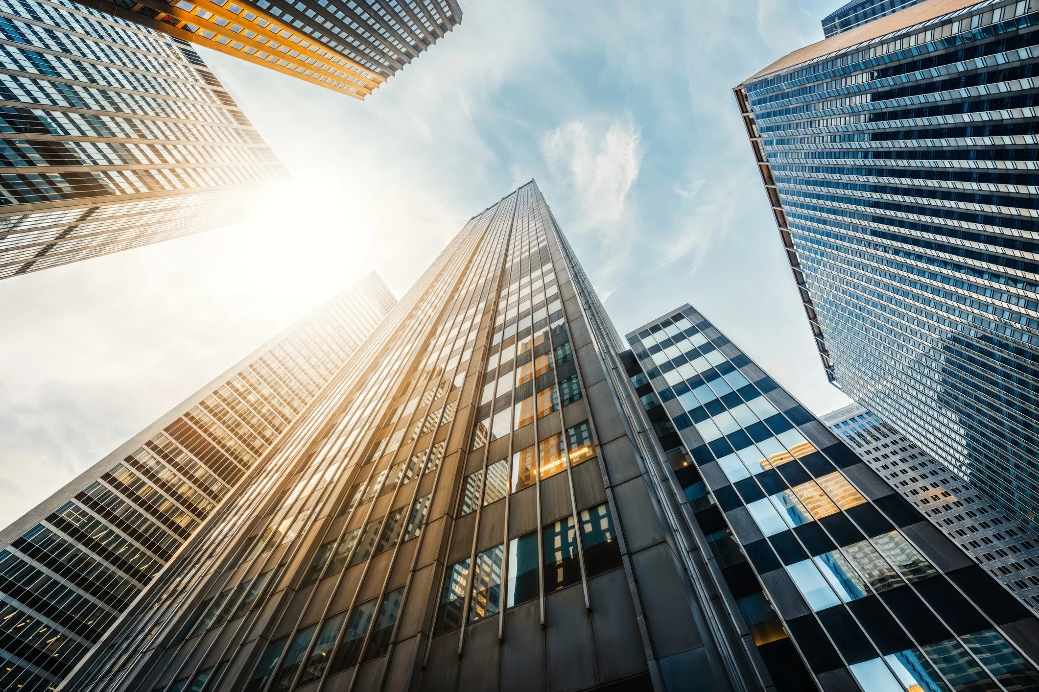 Tall buildings downtown looking toward the sky