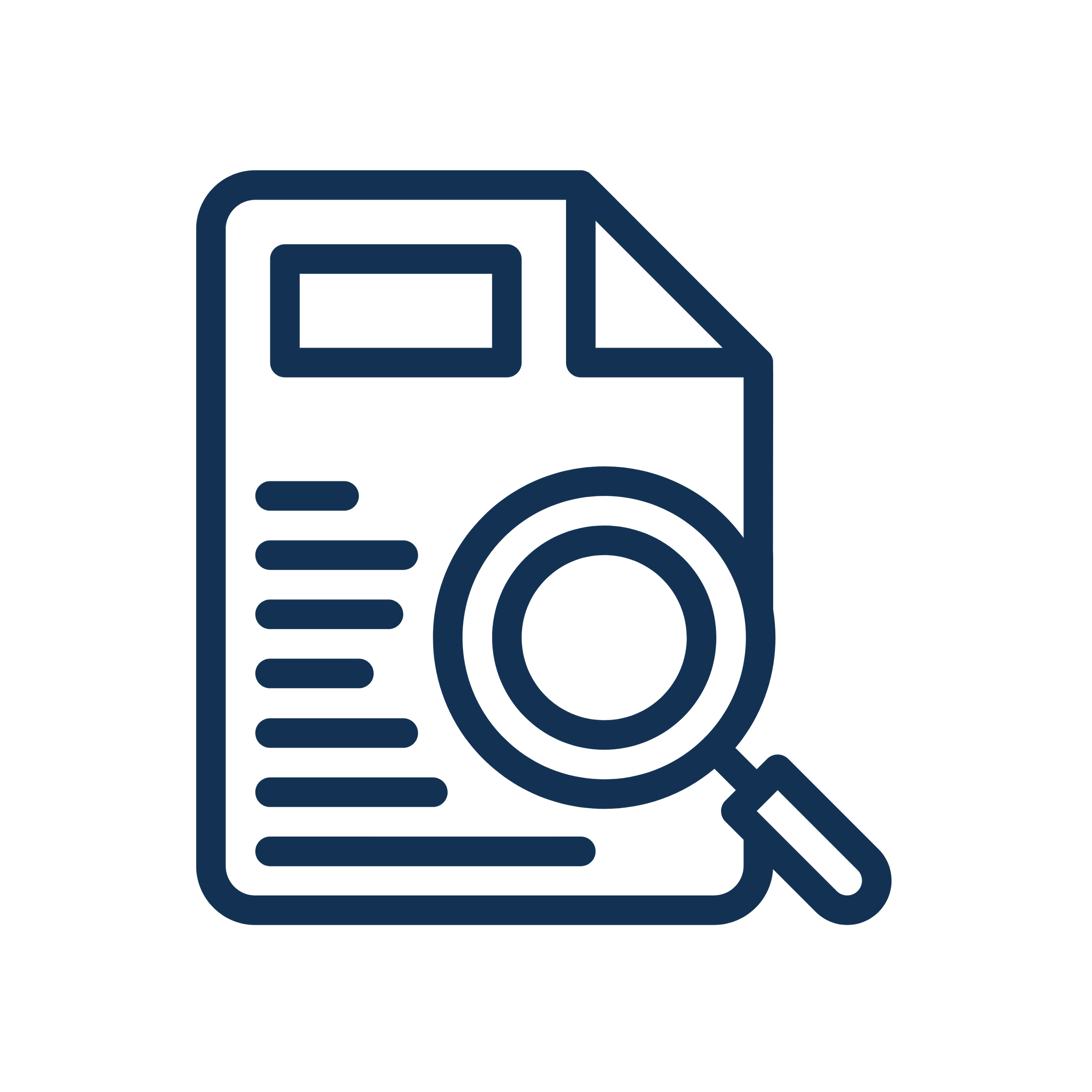 Icon of a document with lines of text, a magnifying glass indicating search or analysis.
