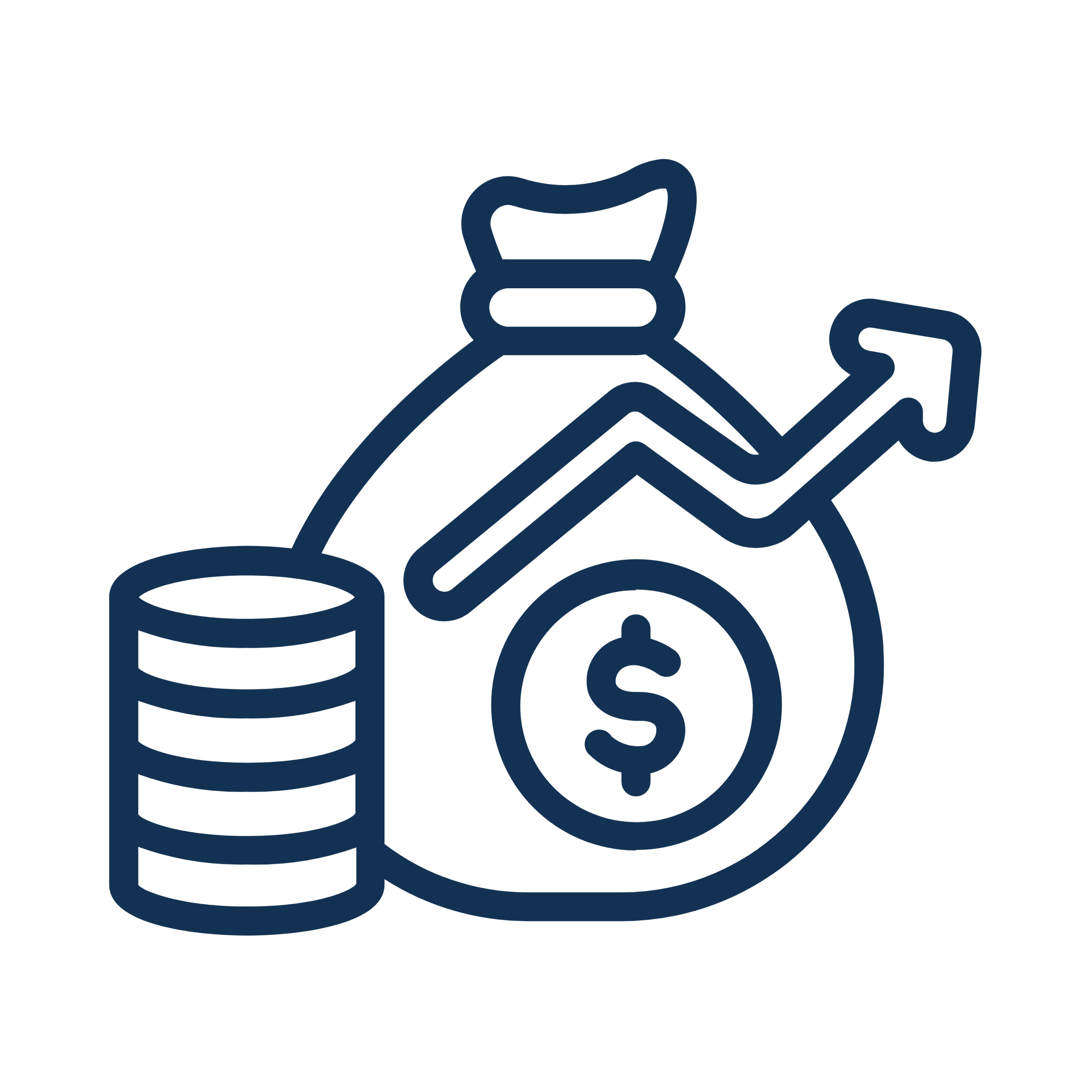 Icon of a money bag, a stack of coins, and an upward trending arrow, representing financial growth or investment