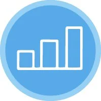 Blue circular icon with a white bar chart showing increasing bars from left to right.