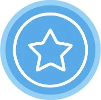 A blue circular badge with a white star in the center.