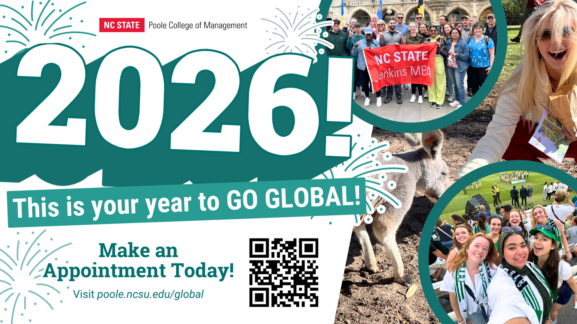 Designed a large-format promotional e-banner encouraging students to explore global opportunities, combining photography, bold typography, and QR-driven calls to action for on-campus outreach.