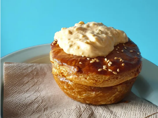 Close-up of a big thief burger pie