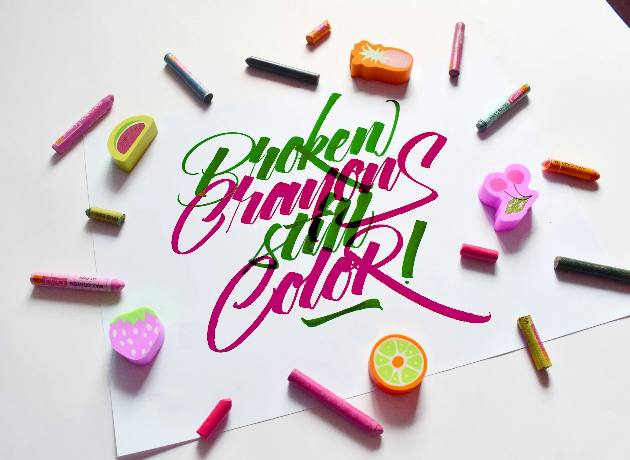 Colorful crayons scattered around a message that says “Broken crayons still color,” symbolizing healing, emotional growth, and resilience in attachment styles.