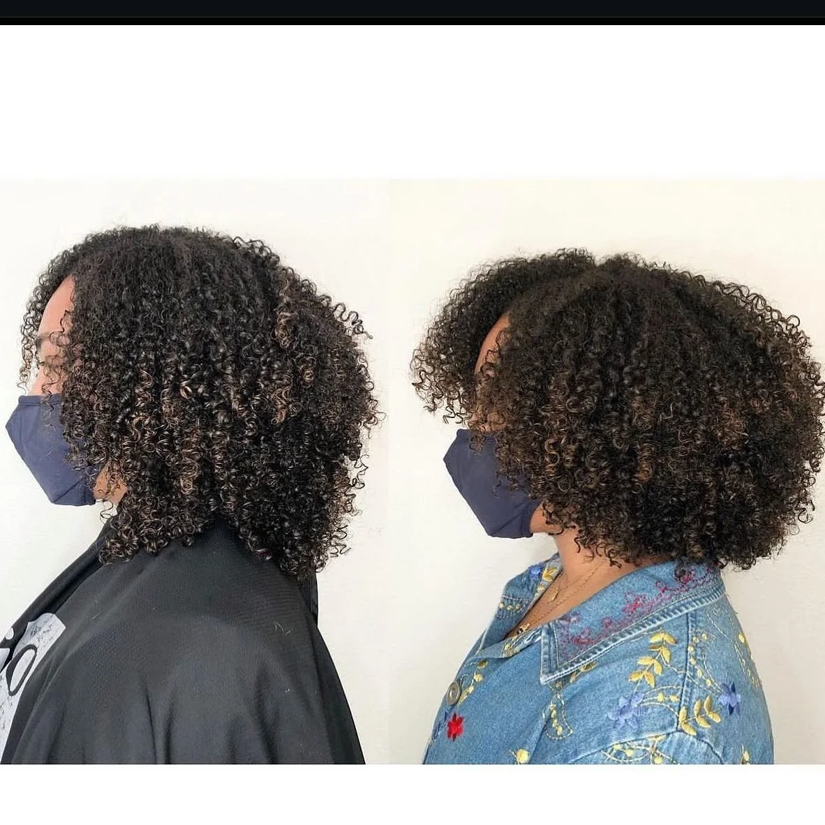 Mullets are when you see that tail or v shape hanging below the neck. 

For many curlies this doesn&rsquo;t accentuate the curls as much but it instead weighs them down and you don&rsquo;t see a polished shape. 

To the right we got rid of the mullet