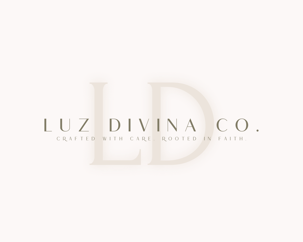 Luz Divina Co. branding image with slogan "Crafted with care. Rooted in faith." Minimalist design used for clean, non-toxic soy candle marketing.