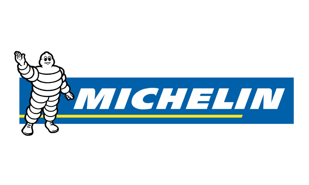 Michelin logo featuring the Michelin Man and the company name in bold white letters on a blue background.