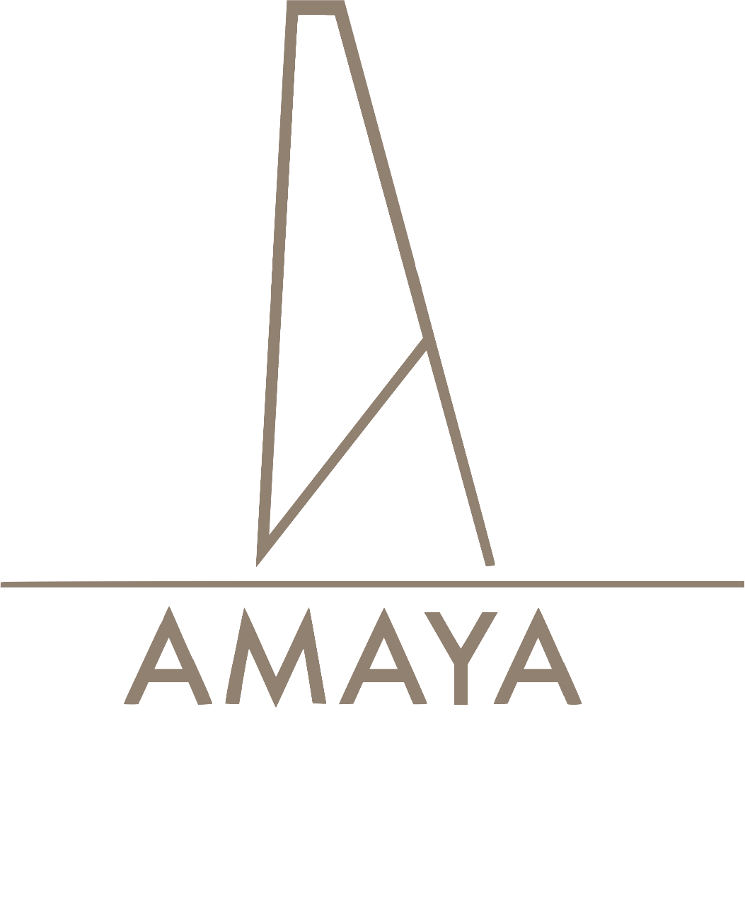 Logo featuring a stylized, geometric letter A above the word 'AMAYA' with a horizontal line separating the letter from the text, in neutral tones.
