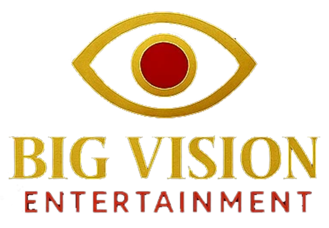 Logo for BigVision Entertainment featuring a stylized eye with a red center and gold outline, and text in gold and red reading 'BigVision Entertainment.'