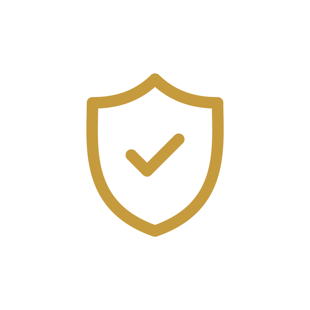 Gold shield with a check mark in the center, symbolizing security or protection.