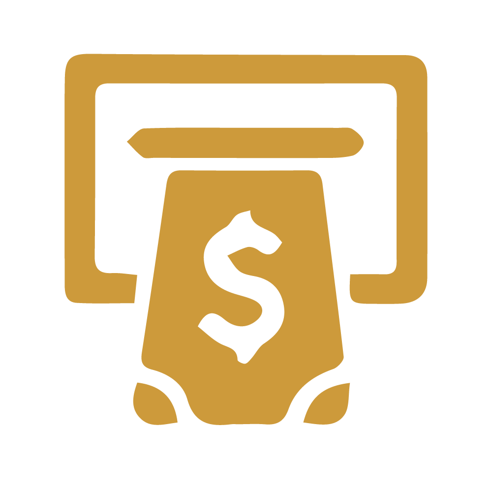 A stylized illustration of a payment terminal with money featuring a dollar sign.