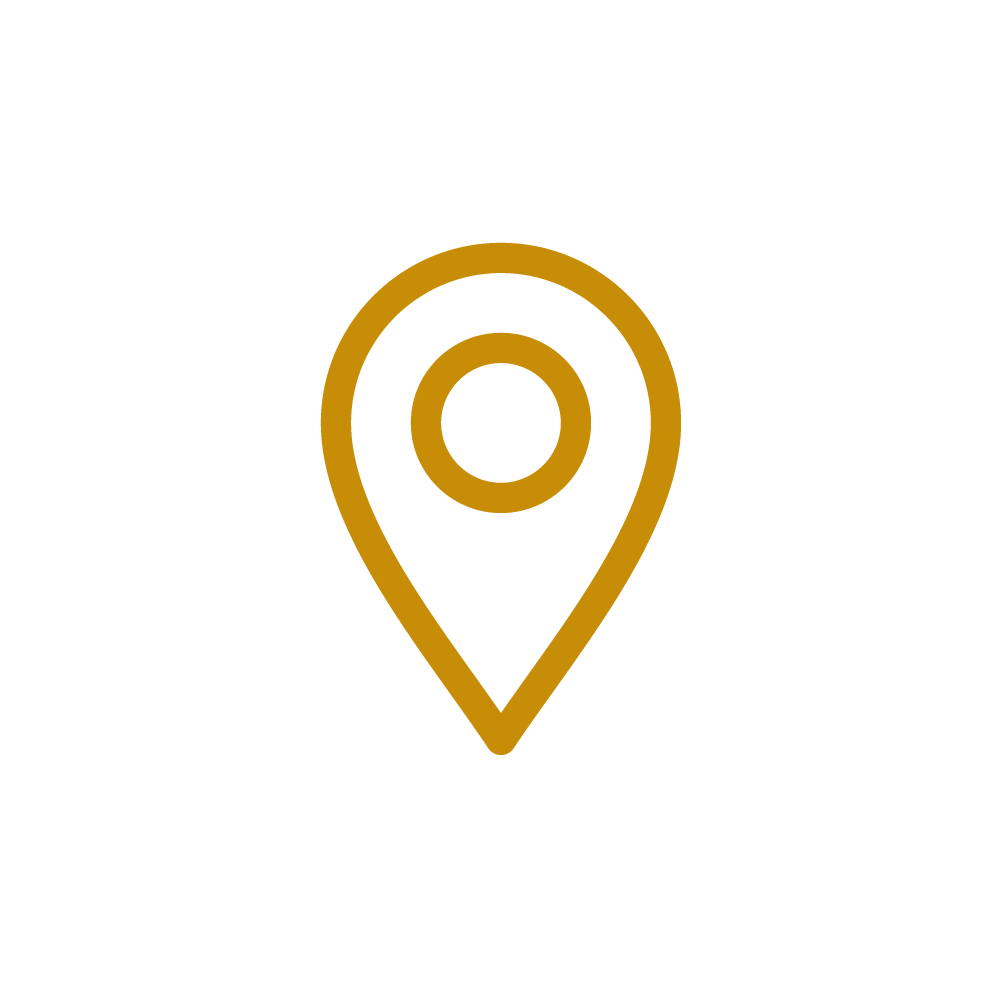 Gold location pin icon on a black background.