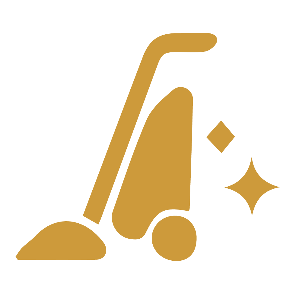 Gold vacuum cleaner with a sparkle next to it.