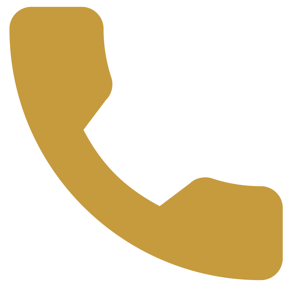Gold telephone receiver icon on a black background.