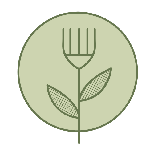 Un symbole de plante avec une fourchette à la place de la tige, entouré d'un cercle vert pâle.