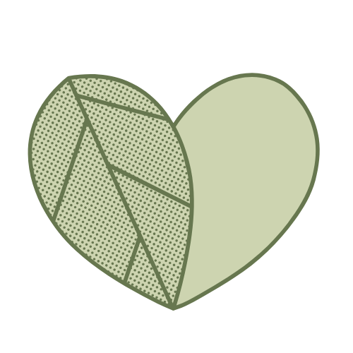 Une illustration d'un cœur en forme de feuille verte, avec une moitié pleine et l'autre moitié montrant des motifs de feuilles.
