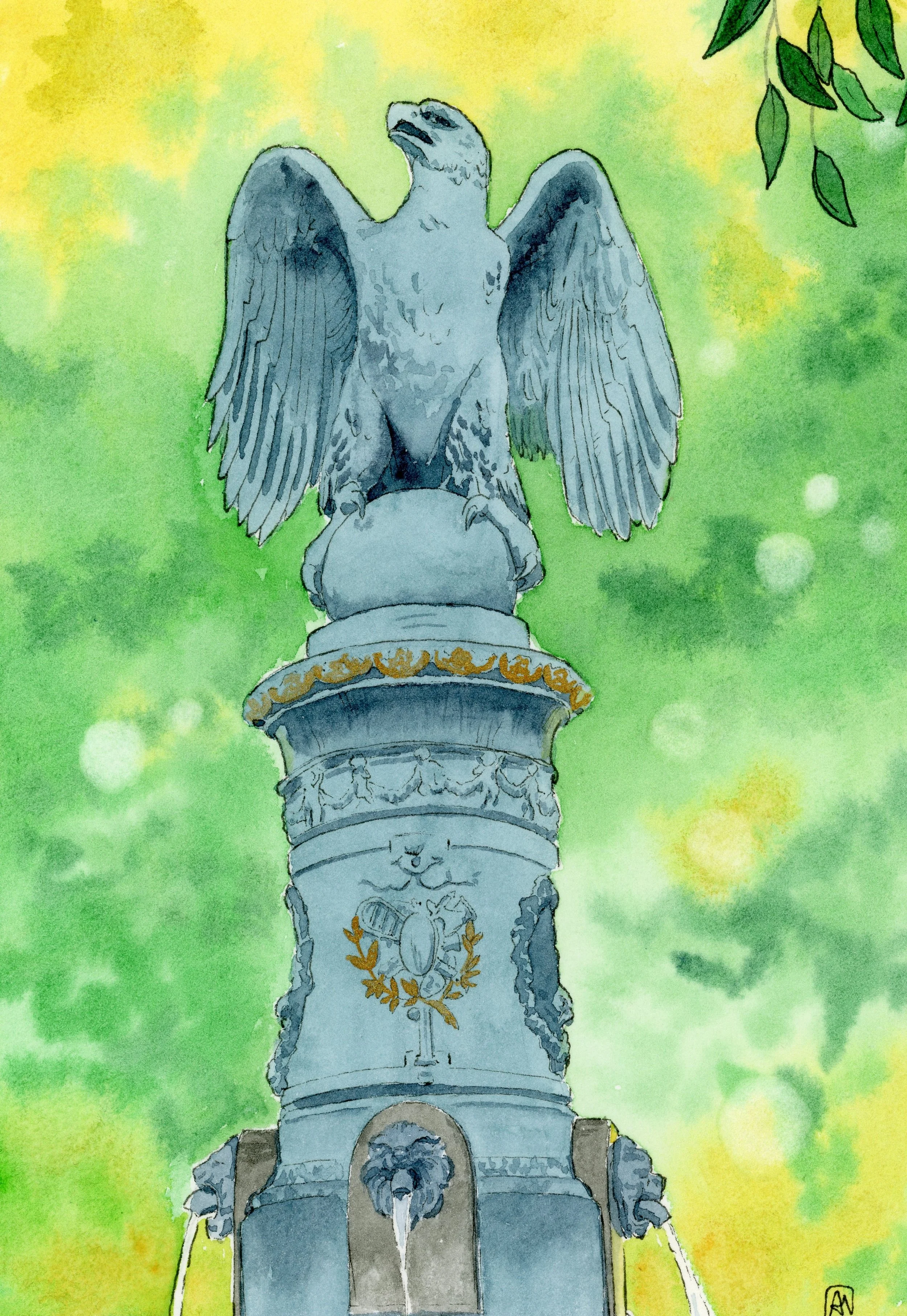 Illustration de la fontaine de la place du village de Vescovato (aigle)