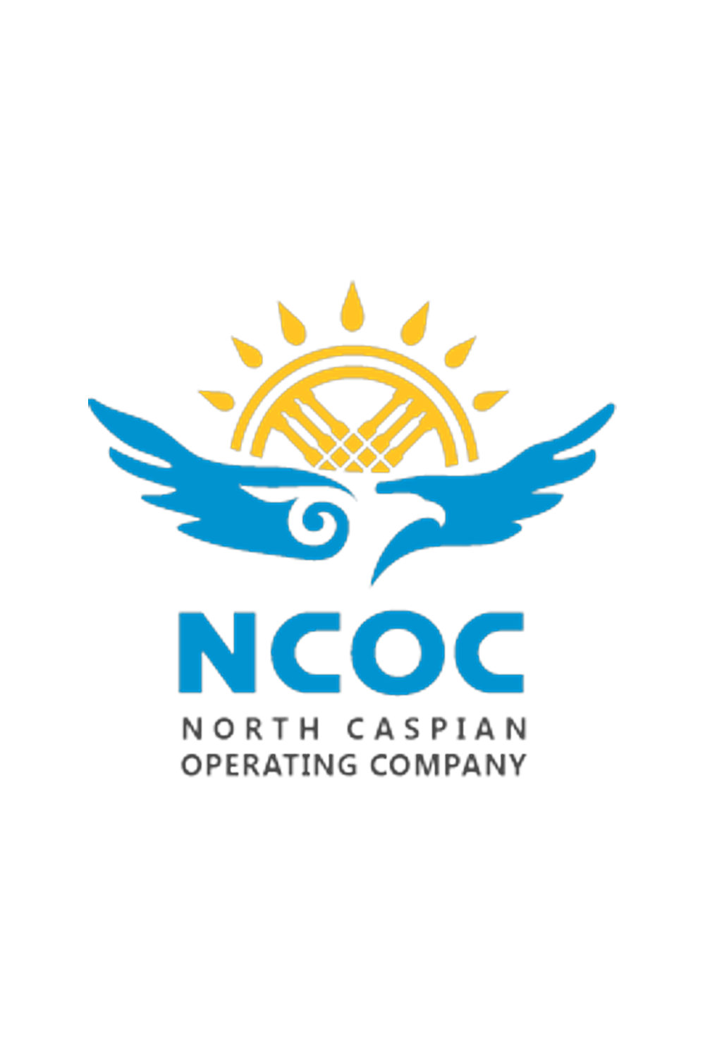 Logo of North Caspian Operating Company (NCOC) featuring a stylized blue bird, a yellow sun and wheat, with the text 'NCOC' and 'North Caspian Operating Company' beneath.