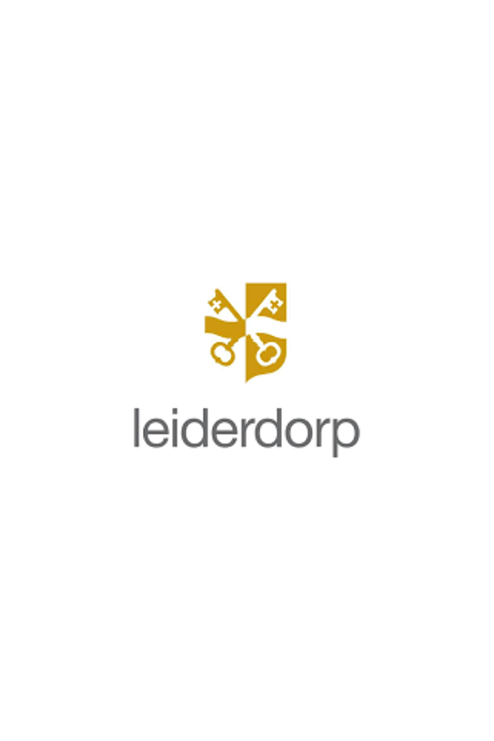 A logo featuring a gold emblem with two crossed keys and a shield with a stylized ochre shape, with the text 'leiderdorp' underneath in gray, on a white background.
