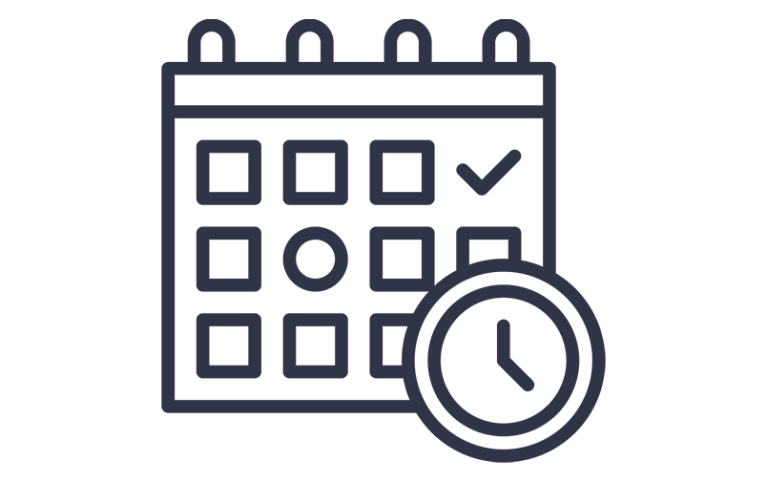 Calendar and clock icon indicating regular, time-series InSAR monitoring of ground deformation over months and years.