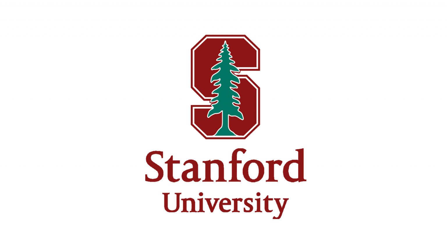Stanford University logo with a large red 'S' containing a green pine tree, and the words 'Stanford University' beneath it.