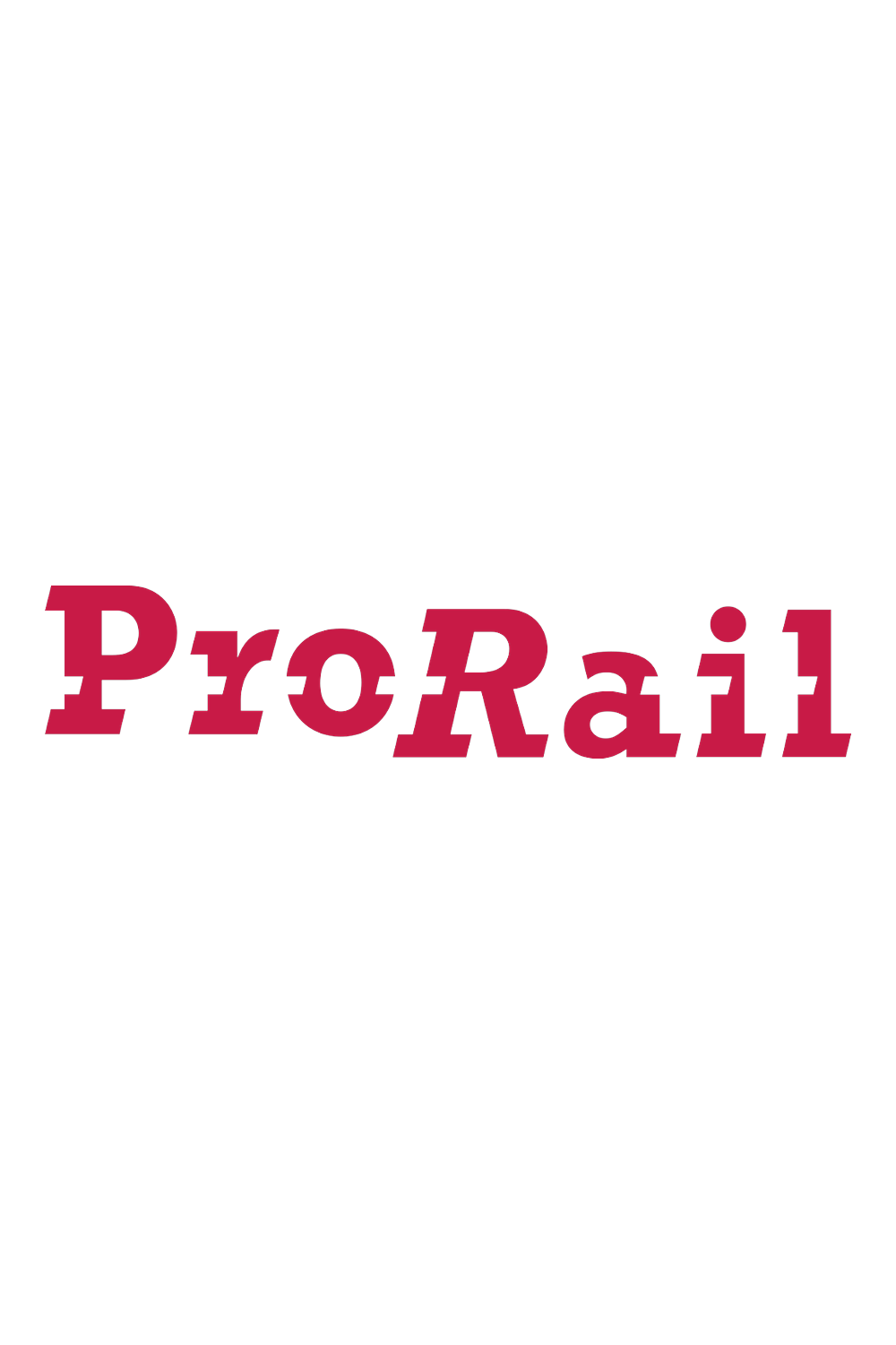 The image contains black background with text that says 'ProRail' in bold black and red letters, with some stylized fonts.