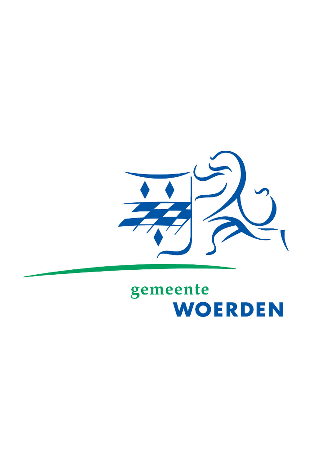 Logo of Gemeente Woerden with a blue lion and decorative elements, and the words 'gemeente WOERDEN' in green and blue.