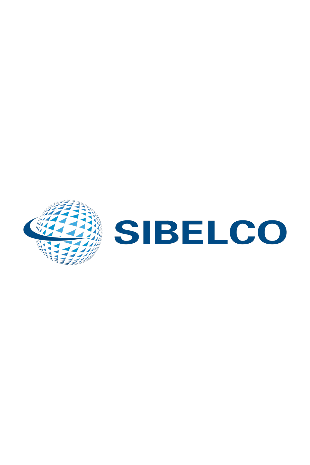 Logo for Sibelco featuring a blue globe with geometric patterns and the company name in bold blue letters.