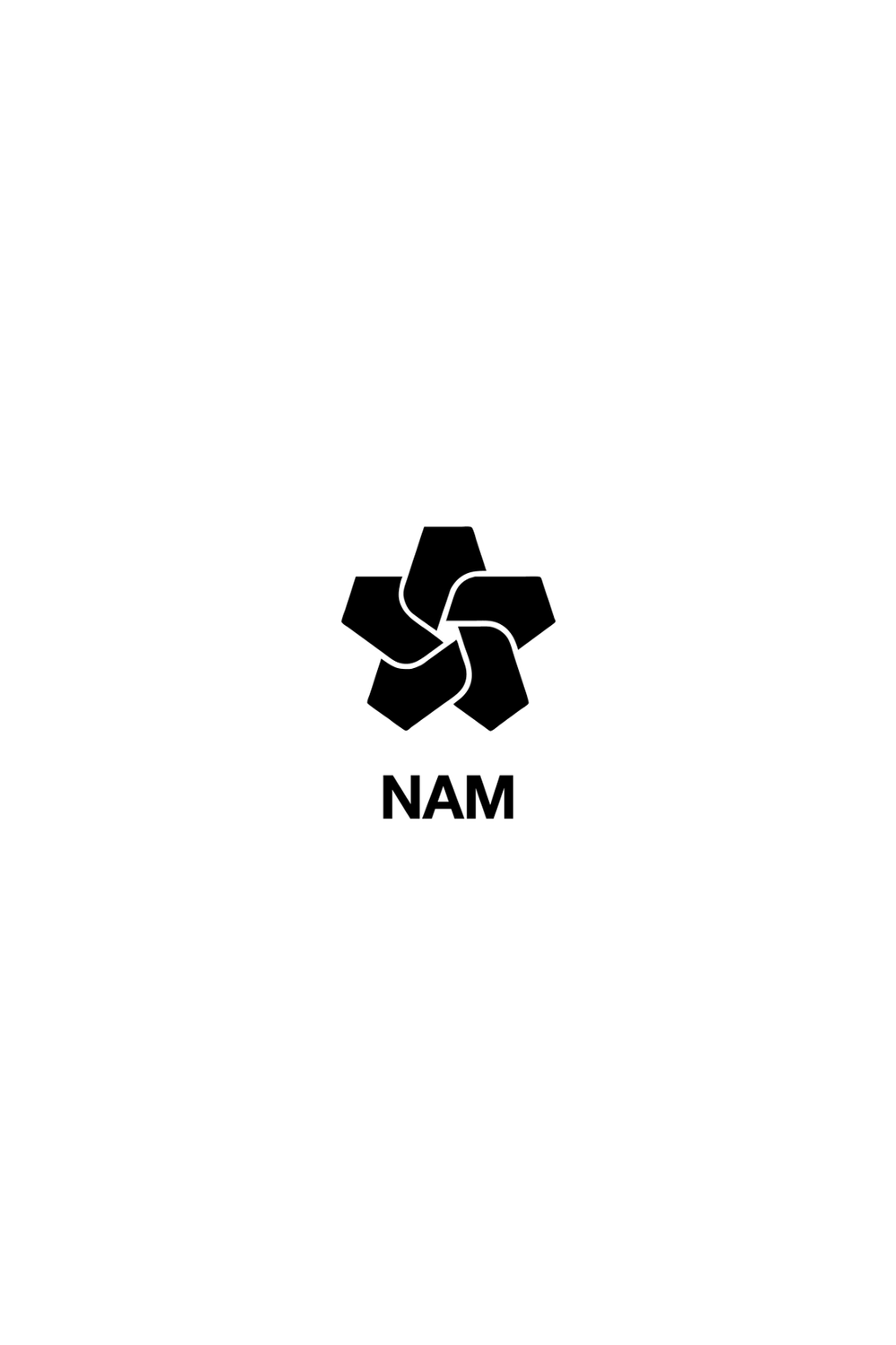 Black and white recycling symbol with the word 'NAM' below it.